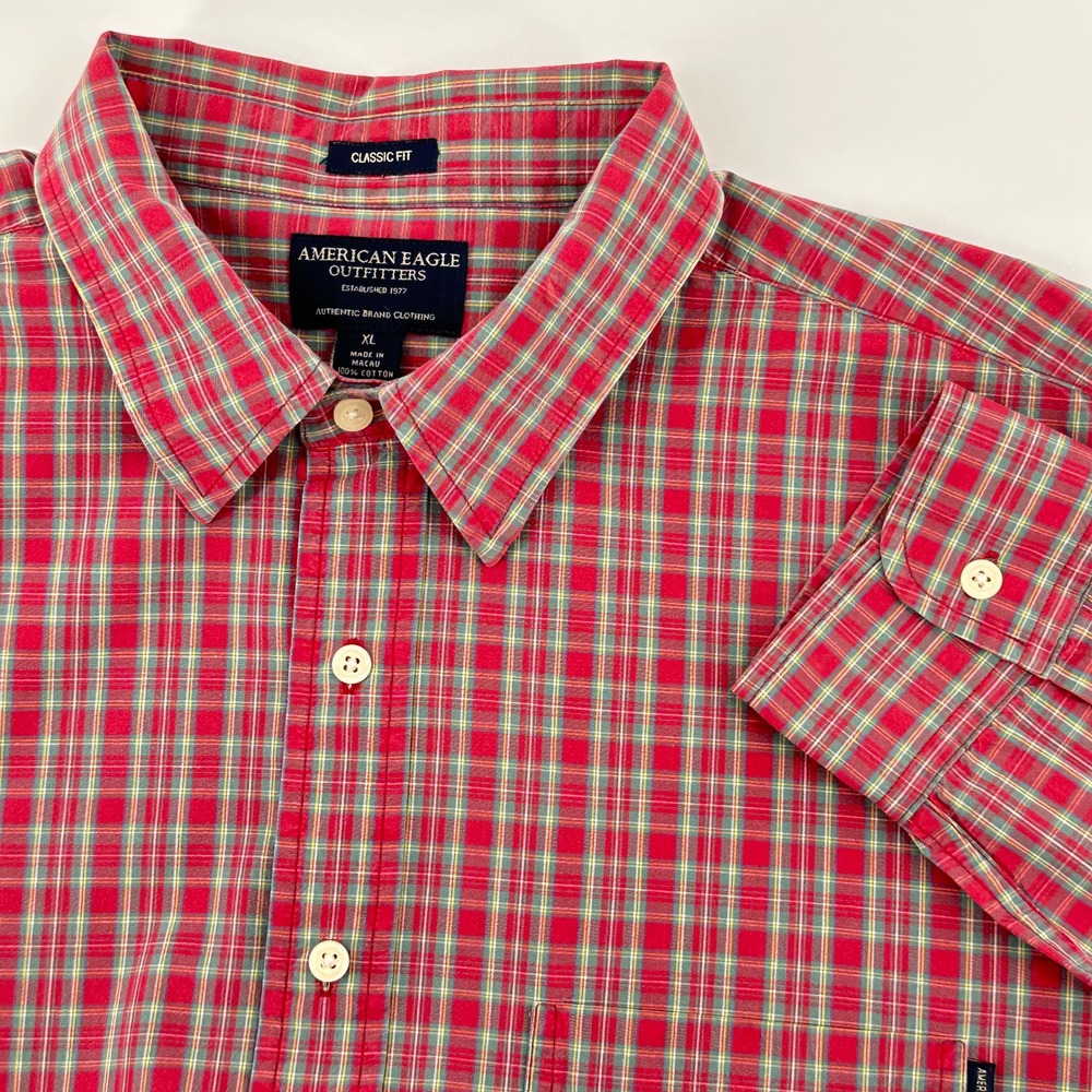 American Eagle Outfitters‎ Mens XL Plaid Long Sleeve Shirt Classic Fit Red/Green